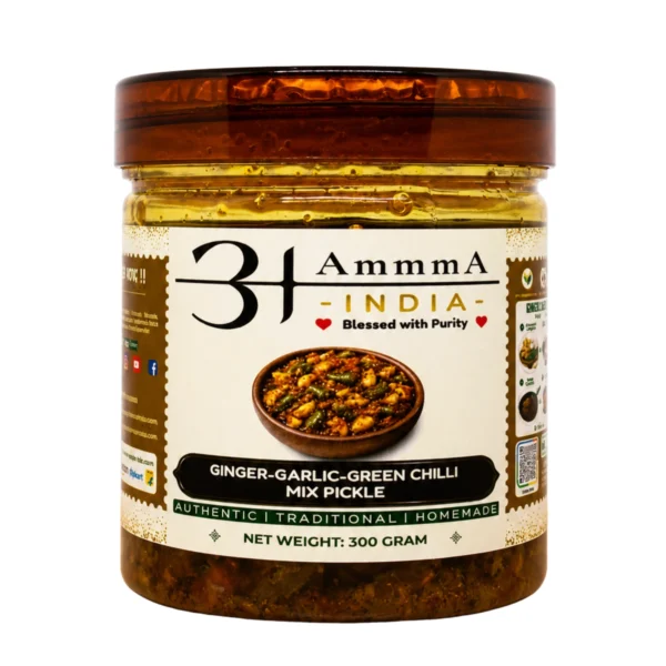 AmmmA-INDIA-Ginger-Garlic-Green-Chilli-Mix-Pickle-Lehsun-Adrak-Hari-Mirchi-Ka-Mix-Achar-300 Gram