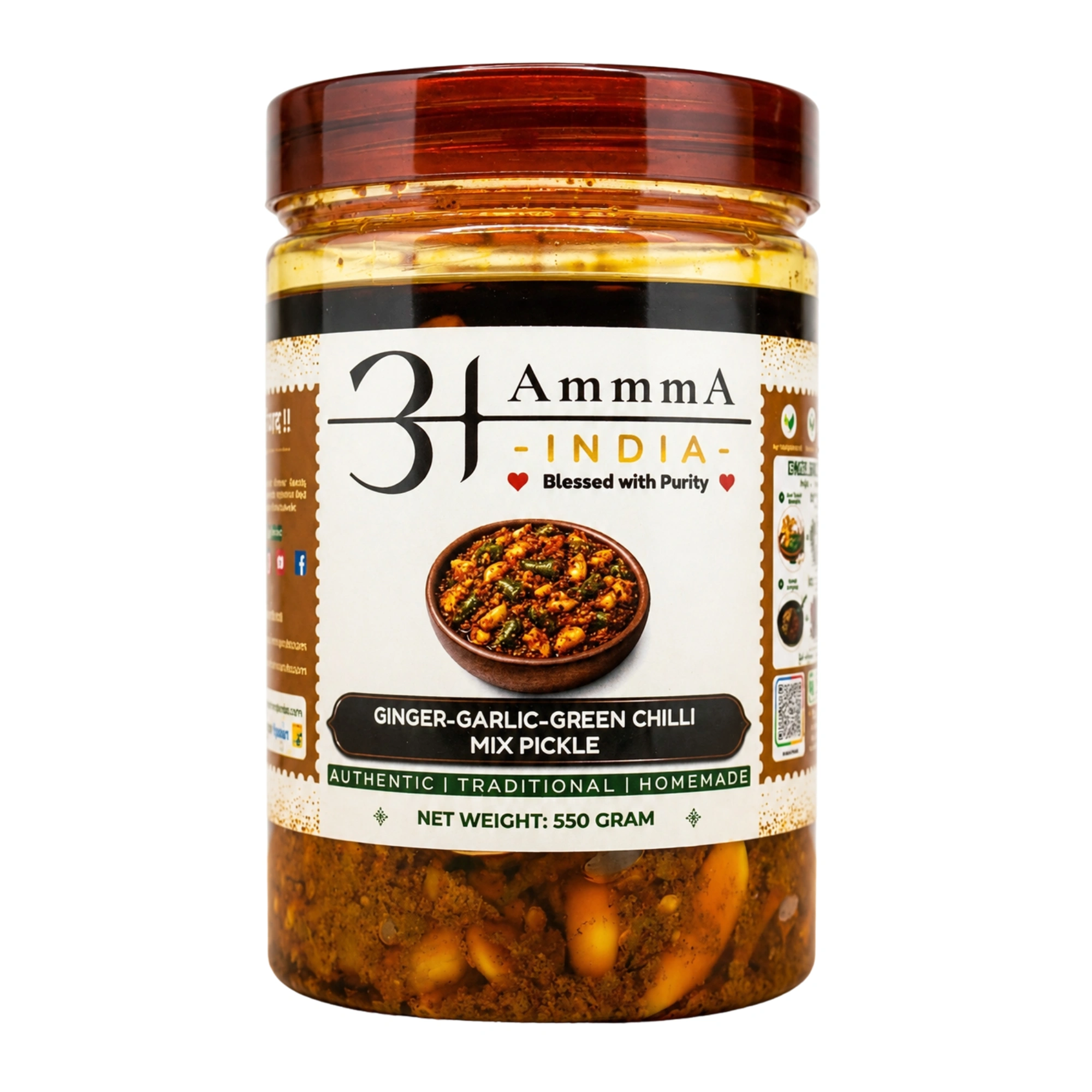 AmmmA-INDIA-Ginger-Garlic-Green-Chilli-Mix-Pickle-Lehsun-Adrak-Hari-Mirchi-Ka-Mix-Achar-550 Gram