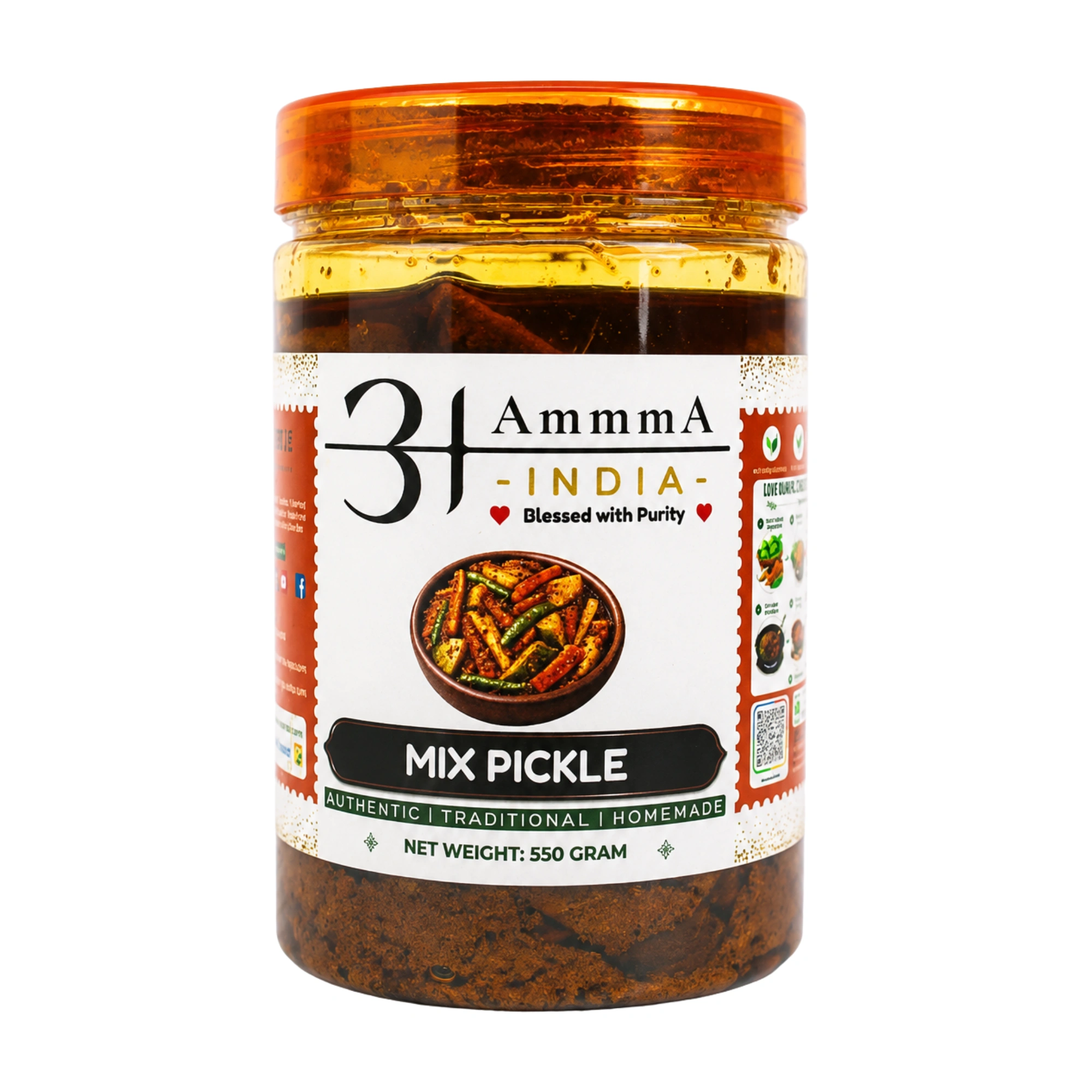 AmmmA-INDIA-Mango-Ginger-Carrot-Green-Chilli-Mix-Pickle-Mix-Achar-550-Gram