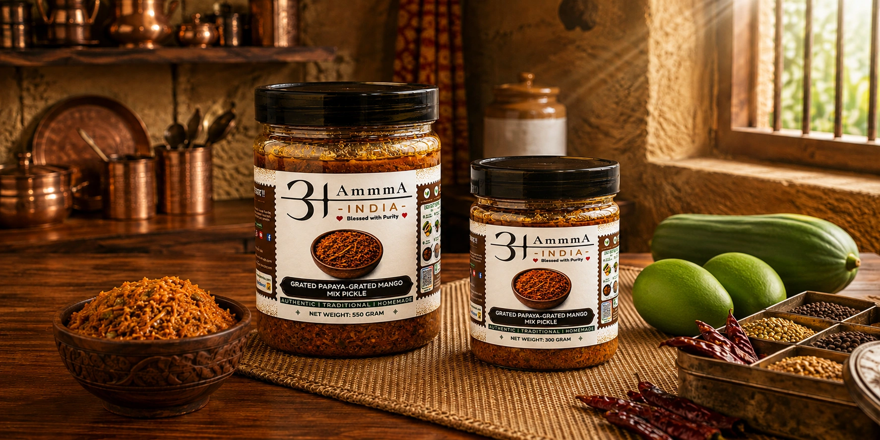 AmmmA-India-Grated-Papaya-Grated-Mango-Mix-Pickle-Kuccha-(Kaddukash)-Papita-Aam-Ka-Mix-Achar-descriptions